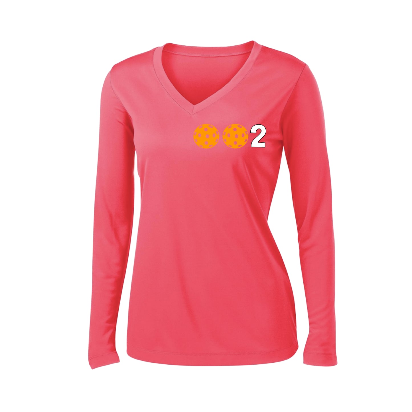 002 With Pickleballs (Colors Green Orange Red) Customizable | Women's Long Sleeve V-Neck Pickleball Shirts | 100% Polyester