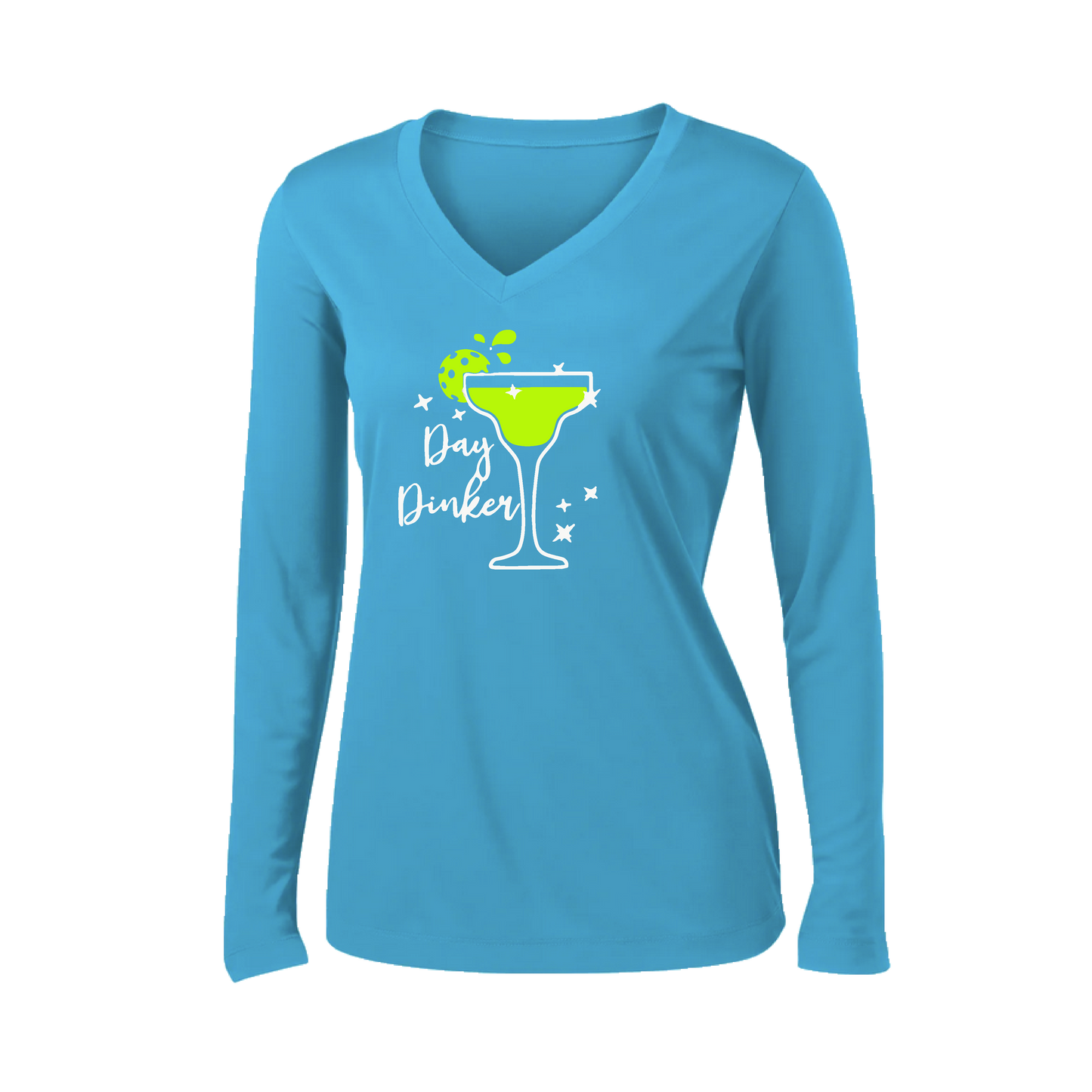 Day Dinker Pickleball Lime | Women’s Long Sleeve V-Neck Shirt | 100% Polyester