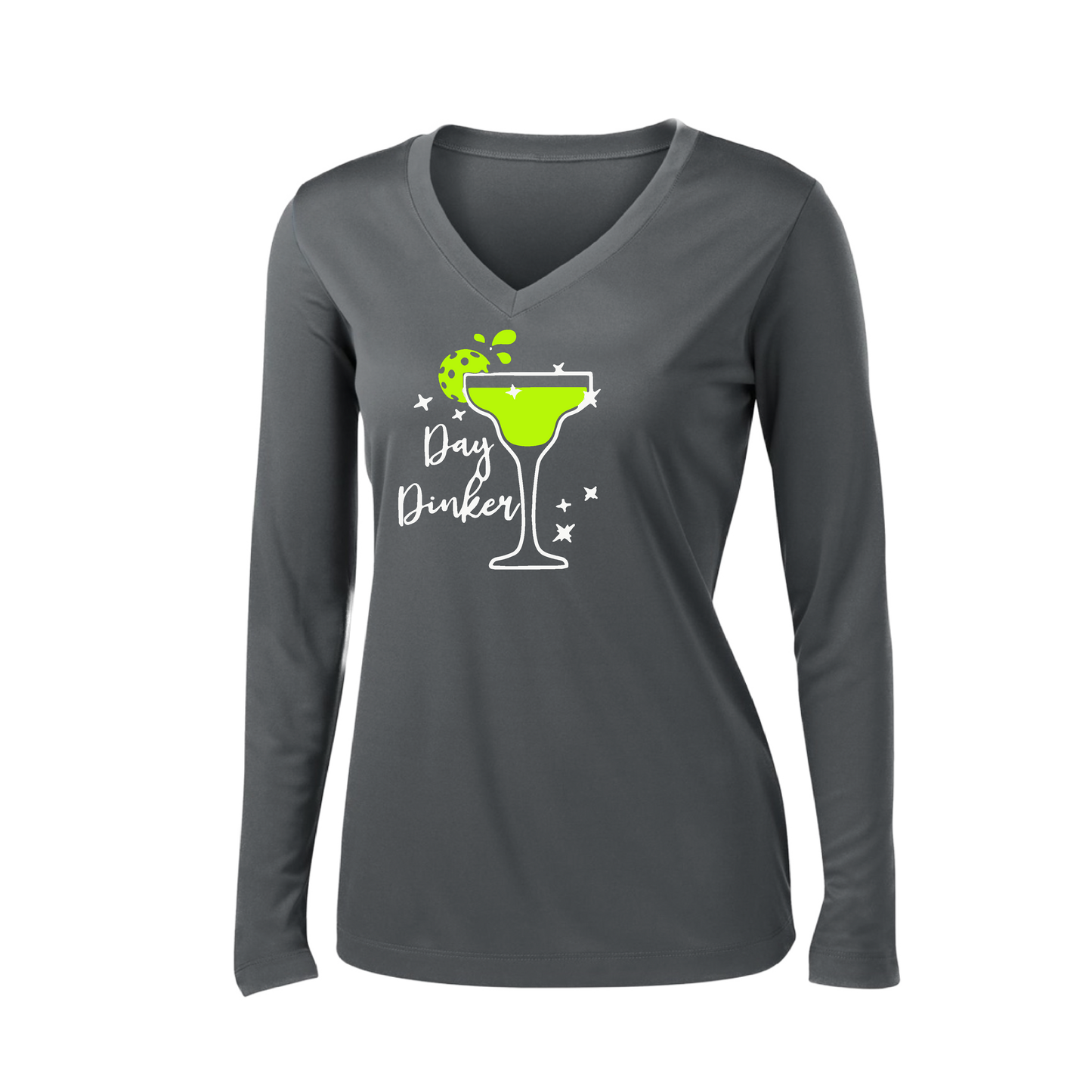 Day Dinker Pickleball Lime | Women’s Long Sleeve V-Neck Shirt | 100% Polyester