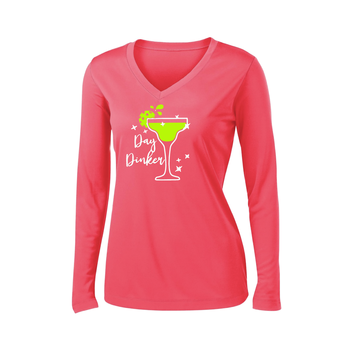 Day Dinker Pickleball Lime | Women’s Long Sleeve V-Neck Shirt | 100% Polyester