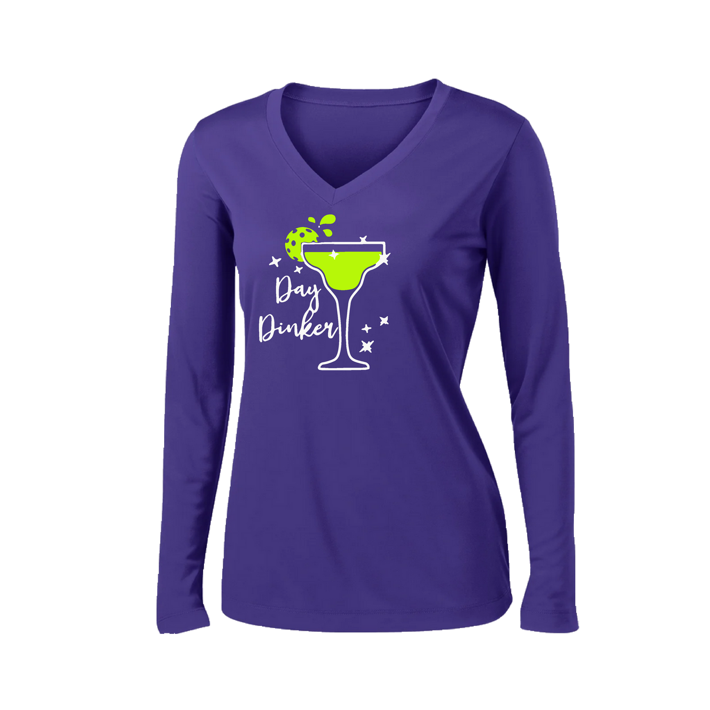 Day Dinker Pickleball Lime | Women’s Long Sleeve V-Neck Shirt | 100% Polyester