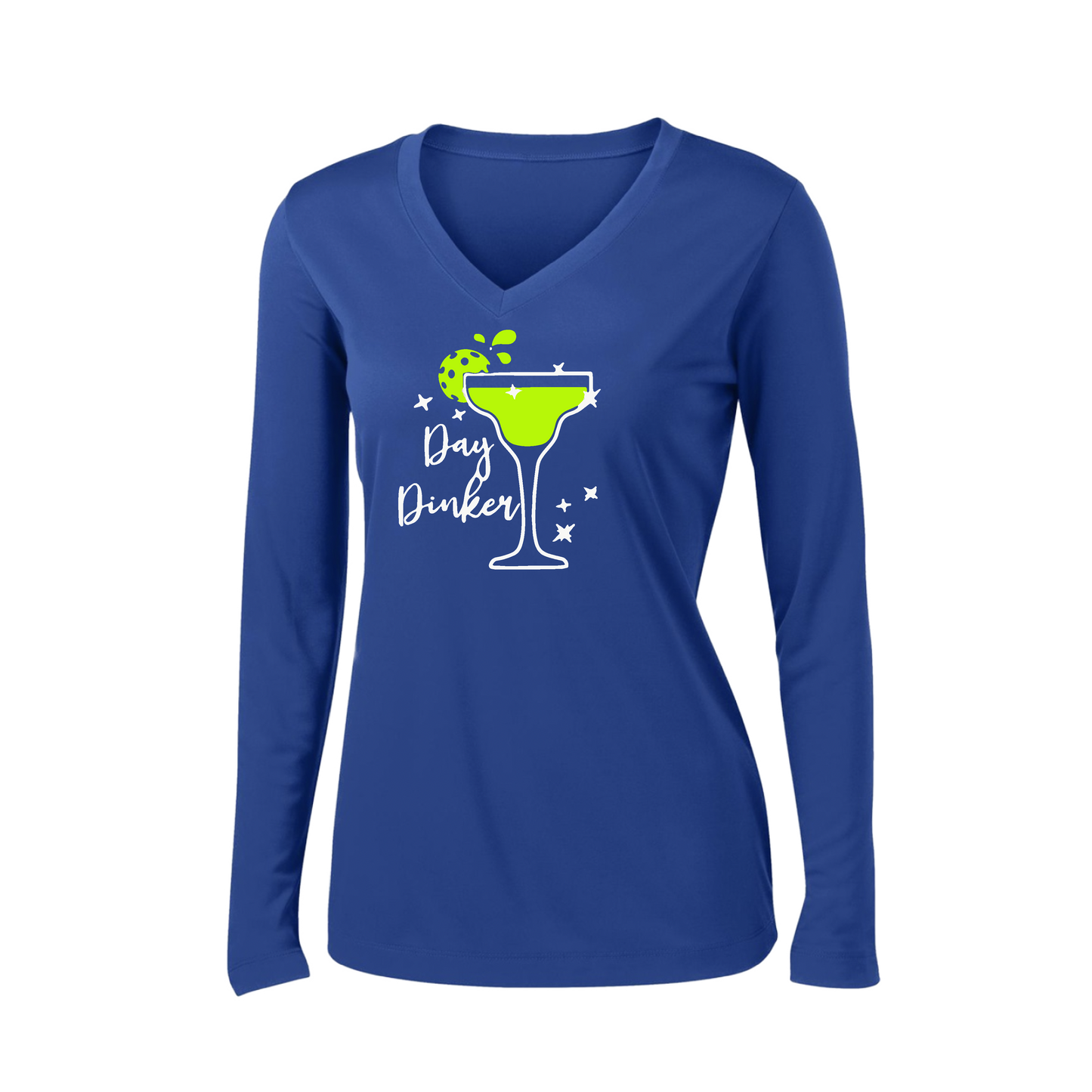 Day Dinker Pickleball Lime | Women’s Long Sleeve V-Neck Shirt | 100% Polyester