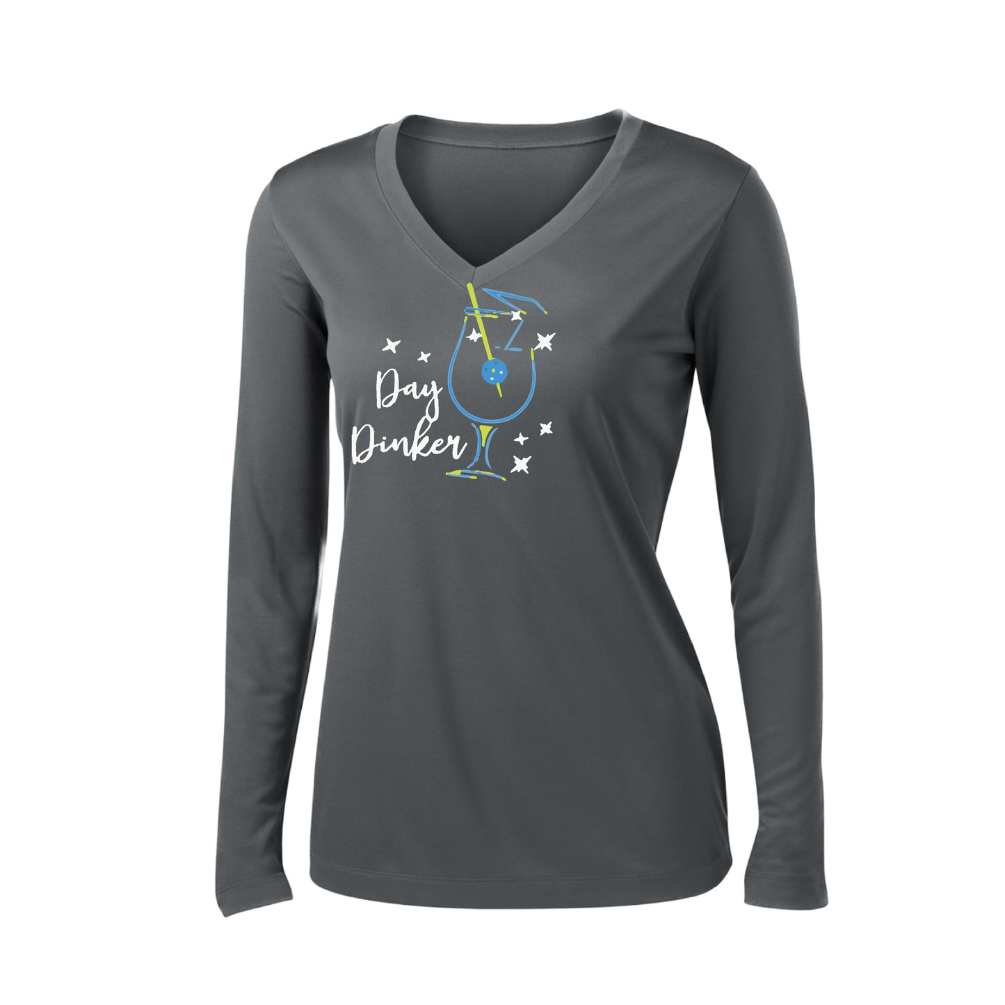 Day Dinker Pickleball Olive | Women’s Long Sleeve V-Neck Shirt | 100% Polyester