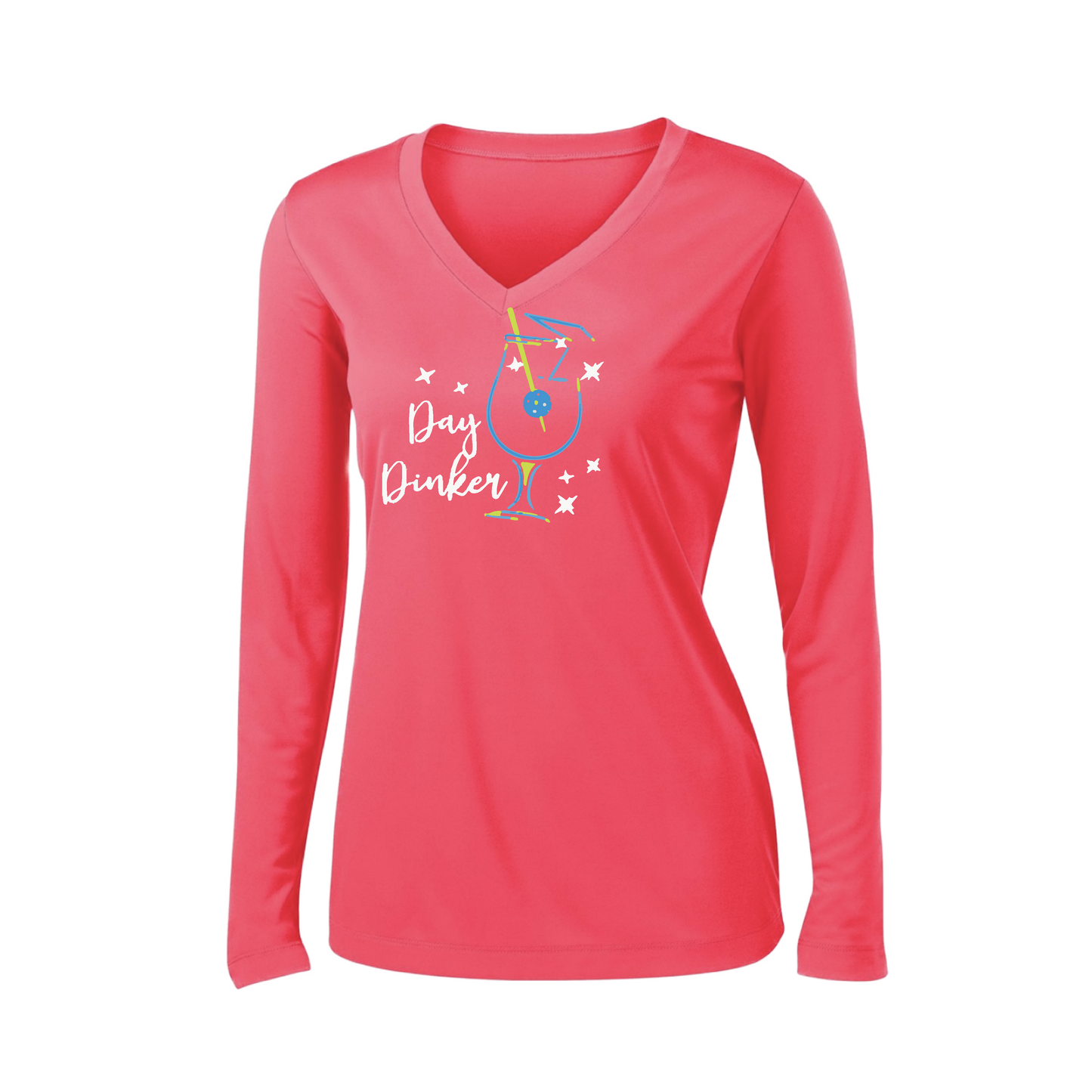 Day Dinker Pickleball Olive | Women’s Long Sleeve V-Neck Shirt | 100% Polyester