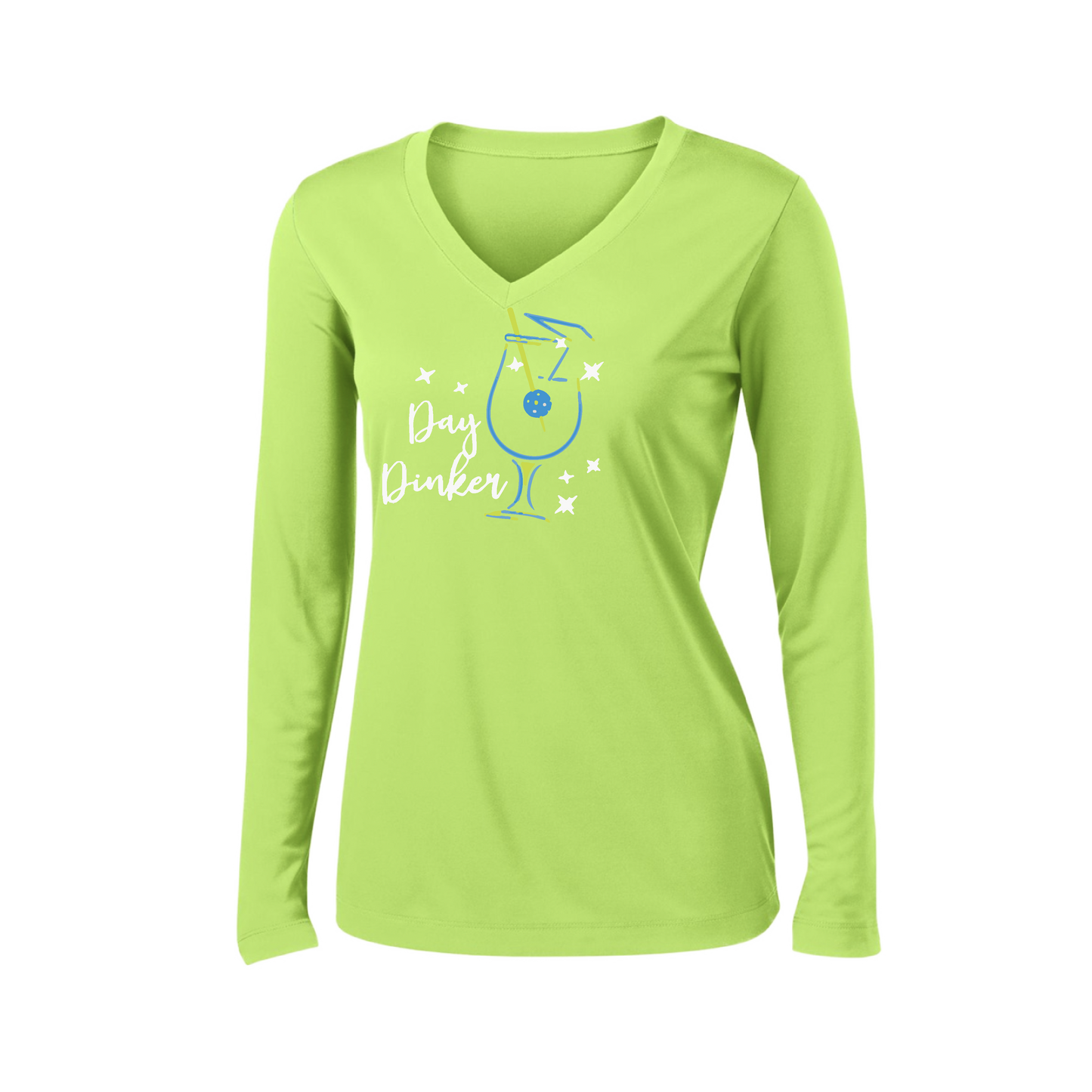 Day Dinker Pickleball Olive | Women’s Long Sleeve V-Neck Shirt | 100% Polyester