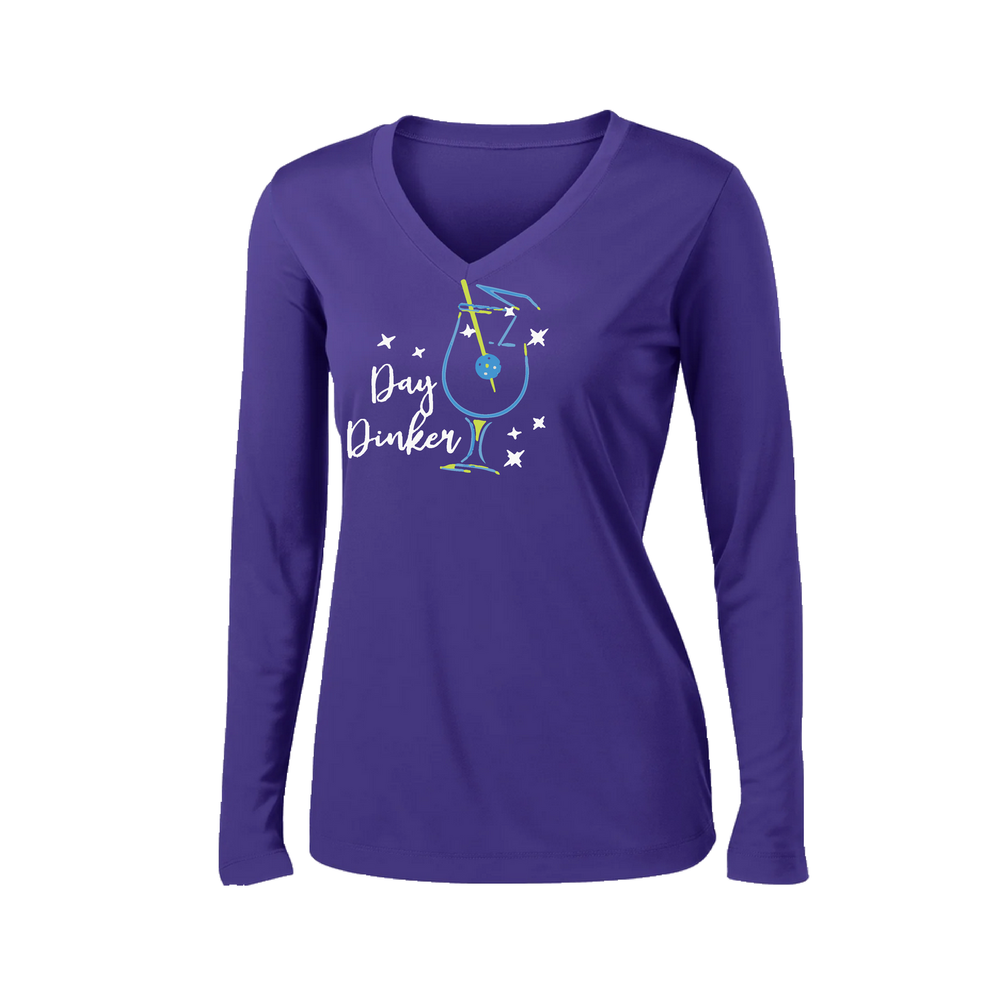 Day Dinker Pickleball Olive | Women’s Long Sleeve V-Neck Shirt | 100% Polyester