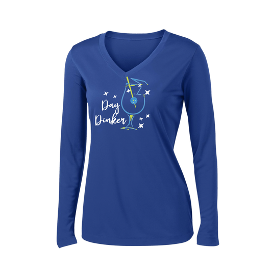 Day Dinker Pickleball Olive | Women’s Long Sleeve V-Neck Shirt | 100% Polyester