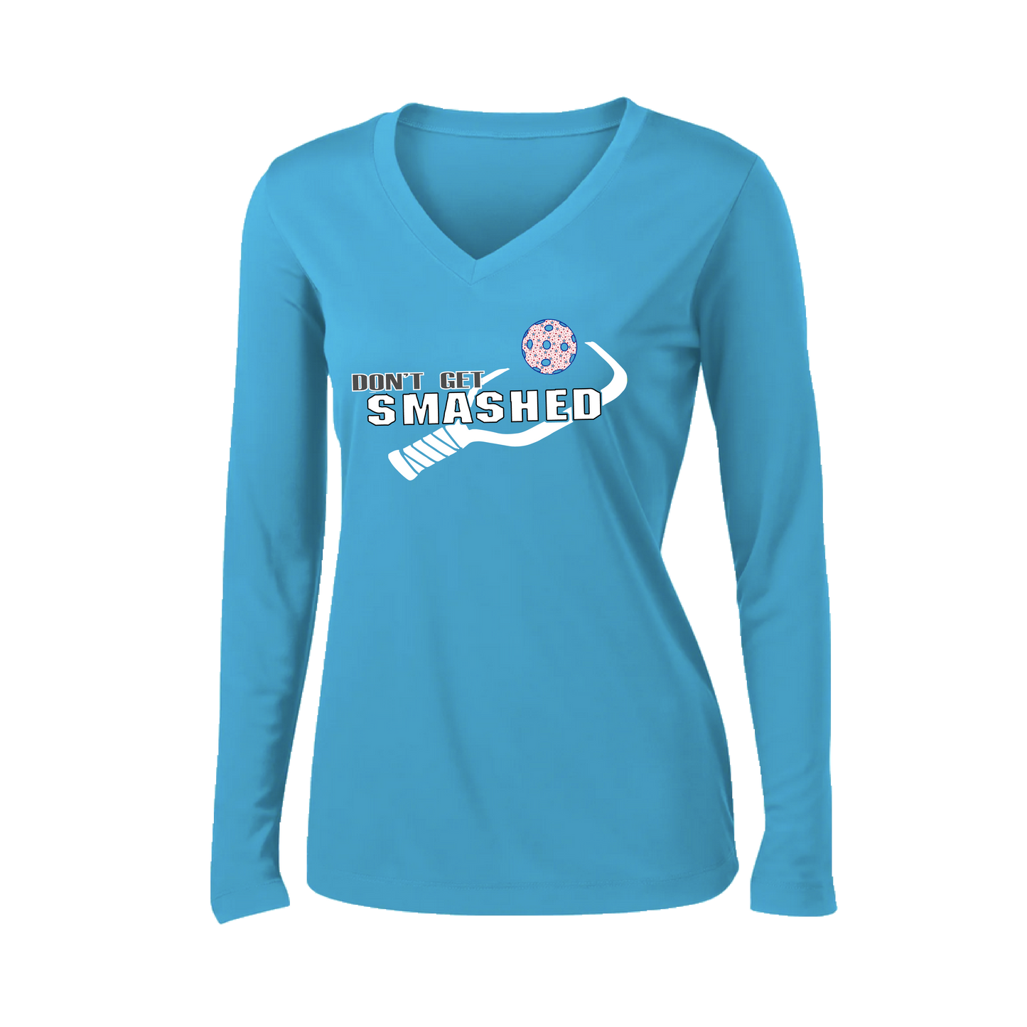 Don't Get Smashed (Patriotic Stars) | Women's Long Sleeve V-Neck Pickleball Shirts | 100% Polyester