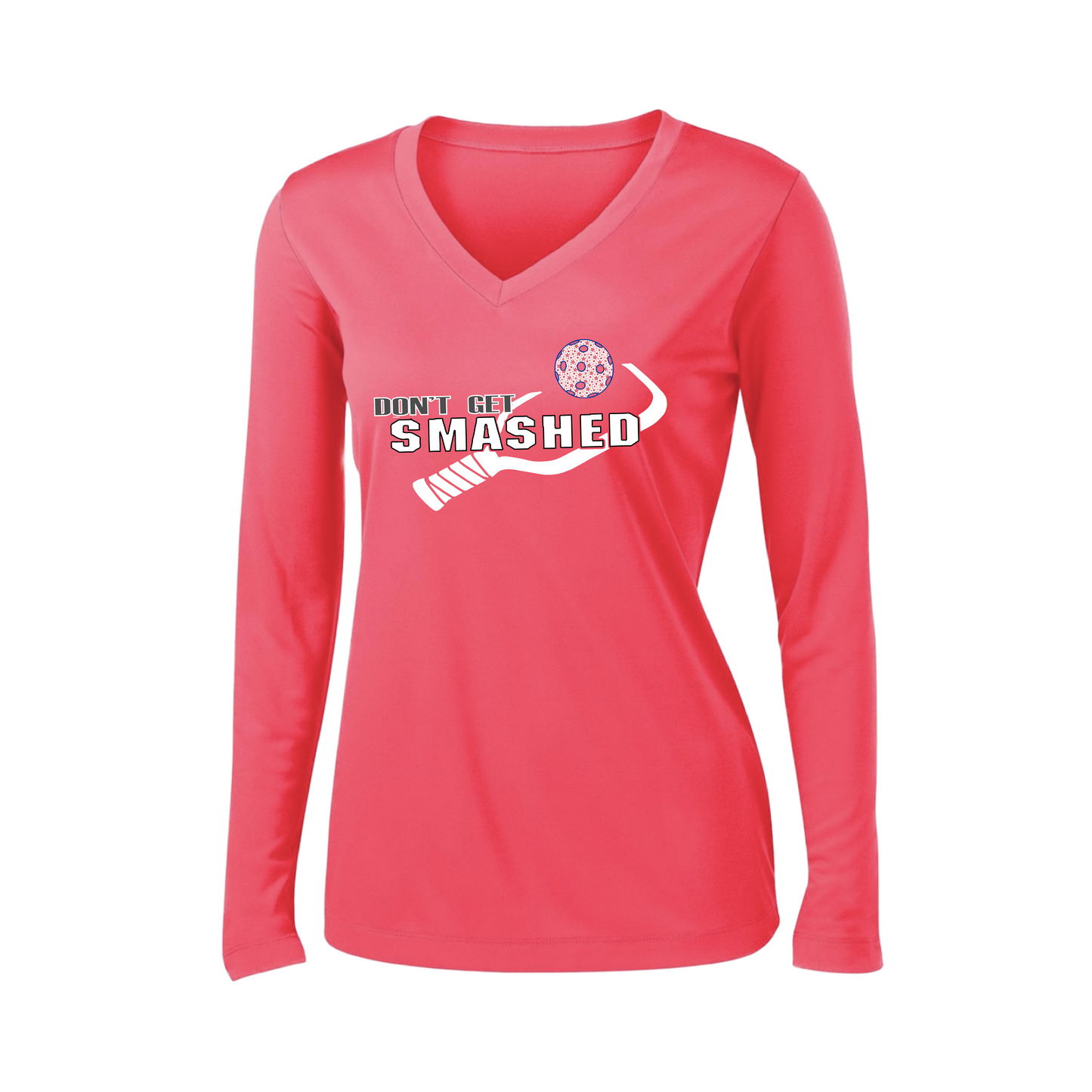 Don't Get Smashed (Patriotic Stars) | Women's Long Sleeve V-Neck Pickleball Shirts | 100% Polyester