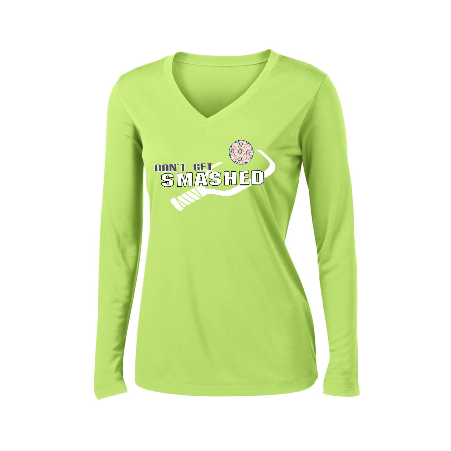 Don't Get Smashed (Patriotic Stars) | Women's Long Sleeve V-Neck Pickleball Shirts | 100% Polyester