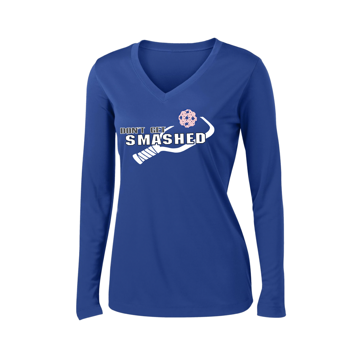 Don't Get Smashed (Patriotic Stars) | Women's Long Sleeve V-Neck Pickleball Shirts | 100% Polyester