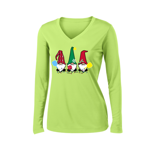 Christmas Gnomes | Women’s Long Sleeve V-Neck Shirt | 100% Polyester