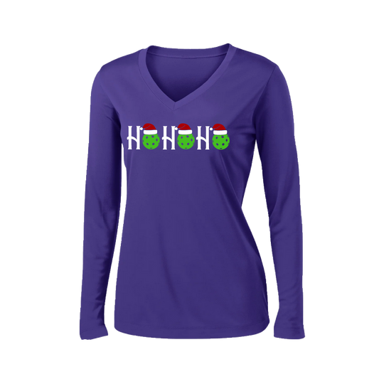 Ho Ho Ho | Women’s Long Sleeve V-Neck Shirt | 100% Polyester