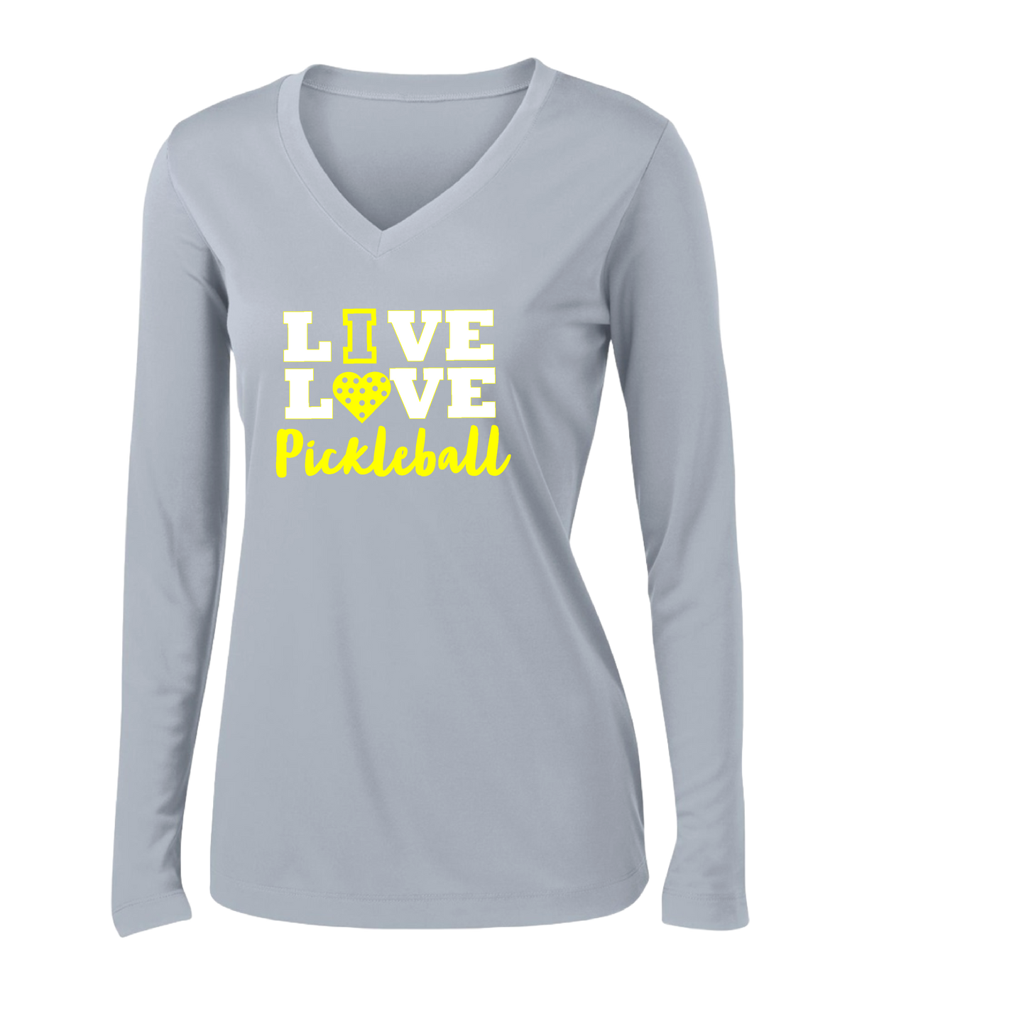 Live Love Pickleball | Clearance Women’s Long Sleeve V-Neck Pickleball Shirt | 100% Polyester