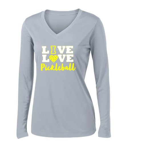 Live Love Pickleball | Clearance Women’s Long Sleeve V-Neck Pickleball Shirt | 100% Polyester