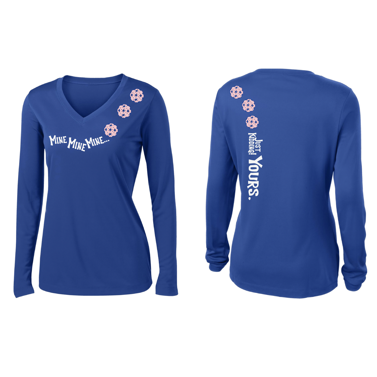 Mine JK Yours (Pickleball Colors Patriotic Stars White Purple)| Women's Long Sleeve V-Neck Pickleball Shirts | 100% Polyester