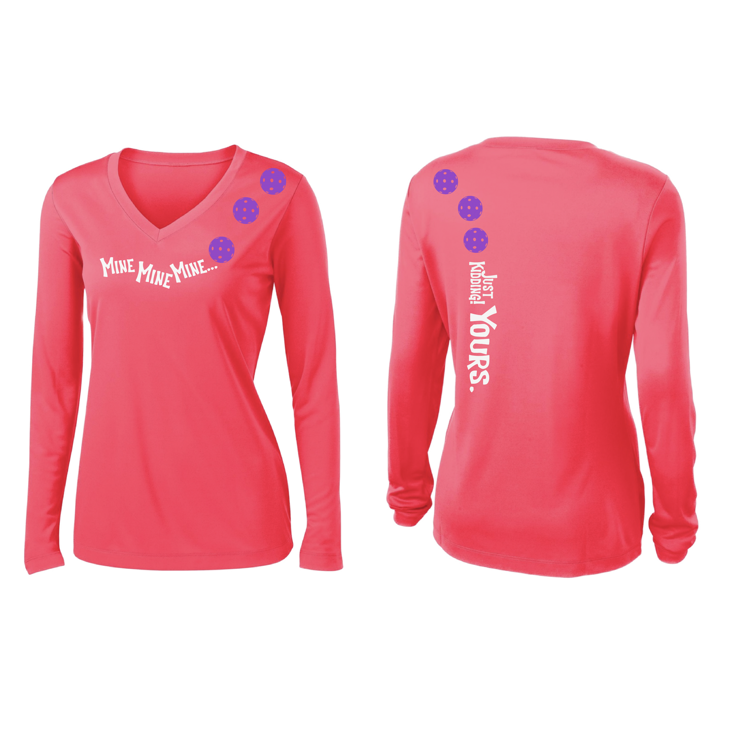 Mine JK Yours (Pickleball Colors Patriotic Stars White Purple)| Women's Long Sleeve V-Neck Pickleball Shirts | 100% Polyester