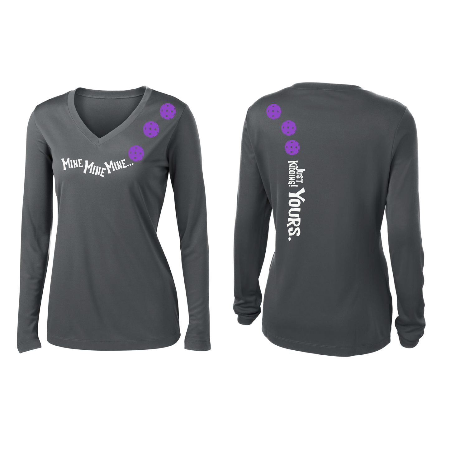 Mine JK Yours (Pickleball Colors Patriotic Stars White Purple)| Women's Long Sleeve V-Neck Pickleball Shirts | 100% Polyester