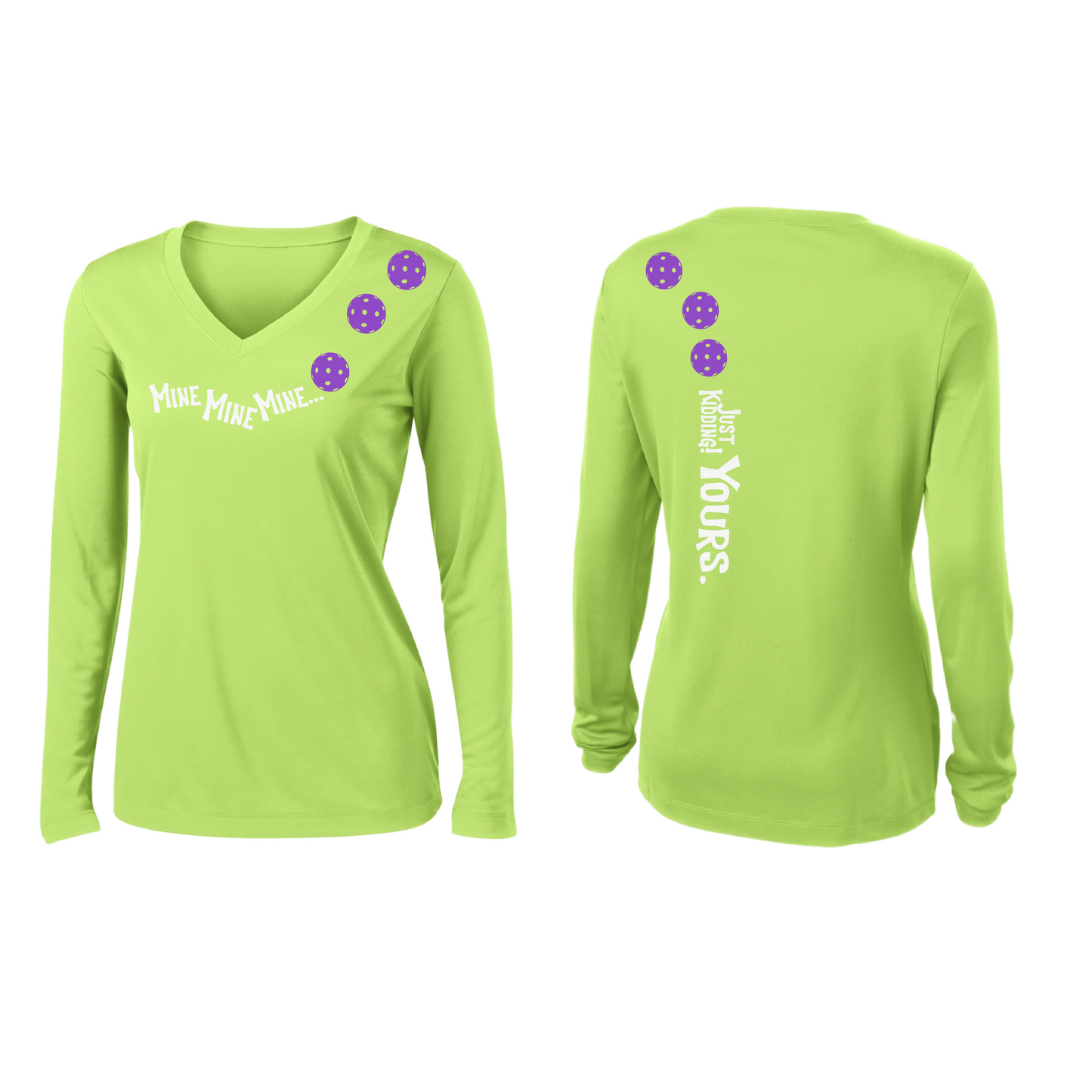 Mine JK Yours (Pickleball Colors Patriotic Stars White Purple)| Women's Long Sleeve V-Neck Pickleball Shirts | 100% Polyester