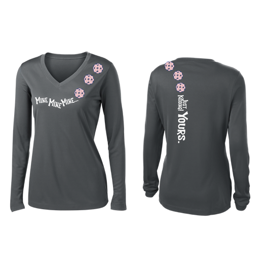 Mine JK Yours (Pickleballs With Stars) | Women’s Long Sleeve V-Neck Pickleball Shirt | 100% Polyester