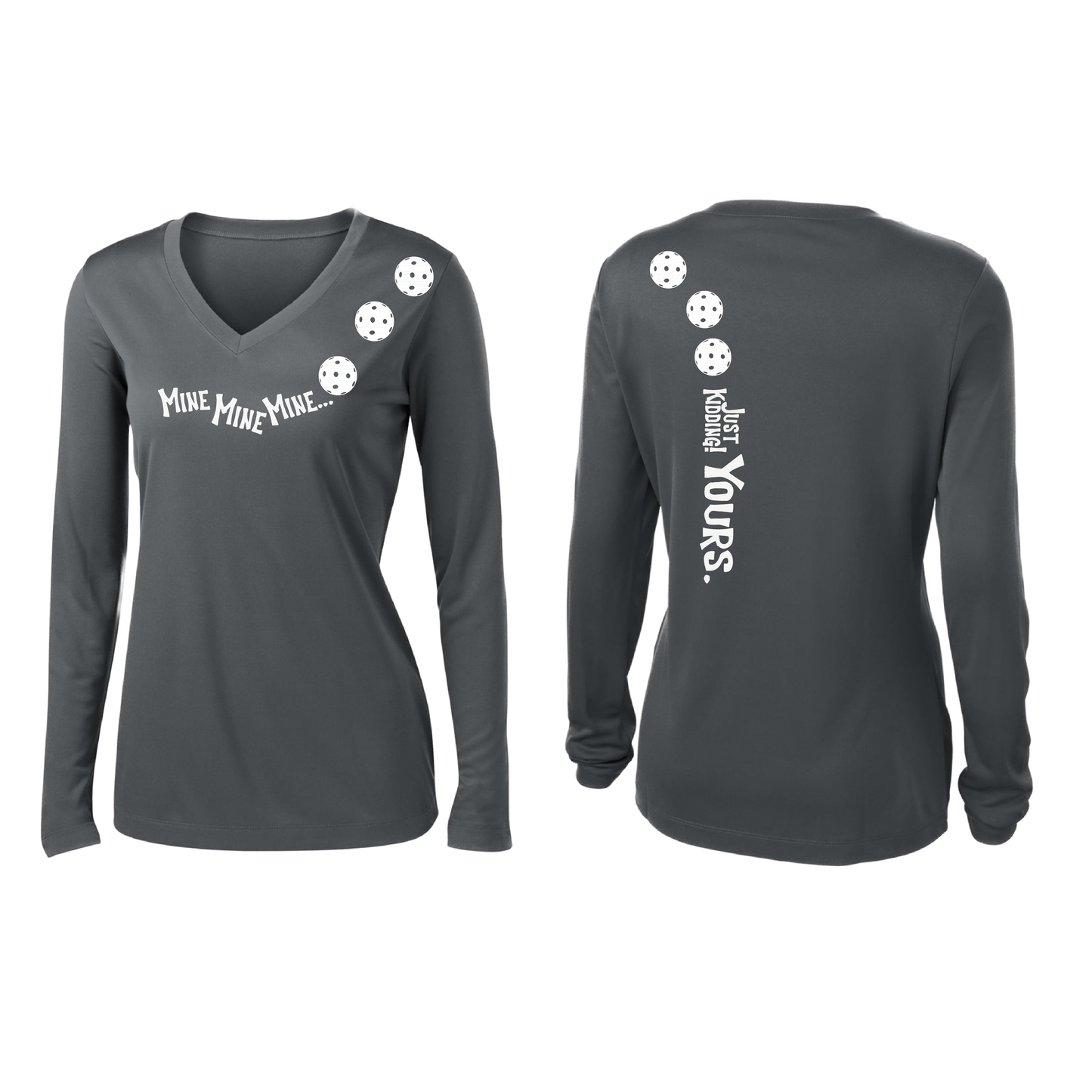 Mine JK Yours (Pickleball Colors Patriotic Stars White Purple)| Women's Long Sleeve V-Neck Pickleball Shirts | 100% Polyester