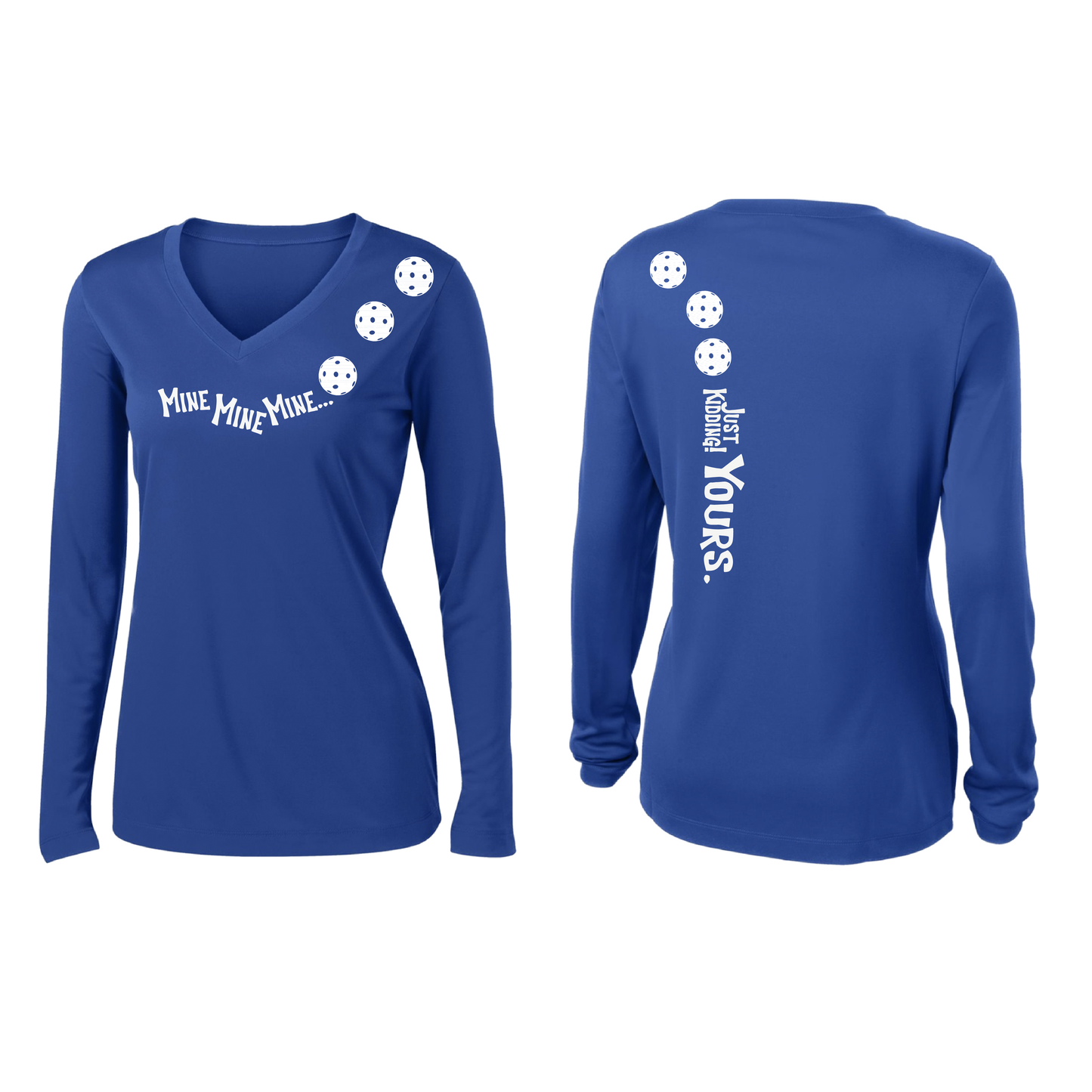 Mine JK Yours (Pickleball Colors Patriotic Stars White Purple)| Women's Long Sleeve V-Neck Pickleball Shirts | 100% Polyester