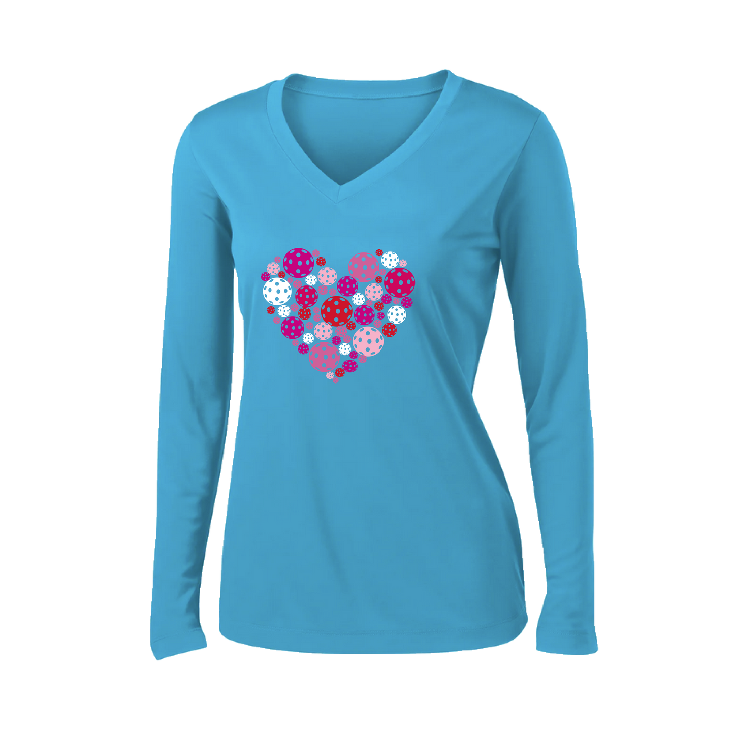 Pickleball Heart | Women’s Long Sleeve V-Neck Pickleball Shirt | 100% Polyester