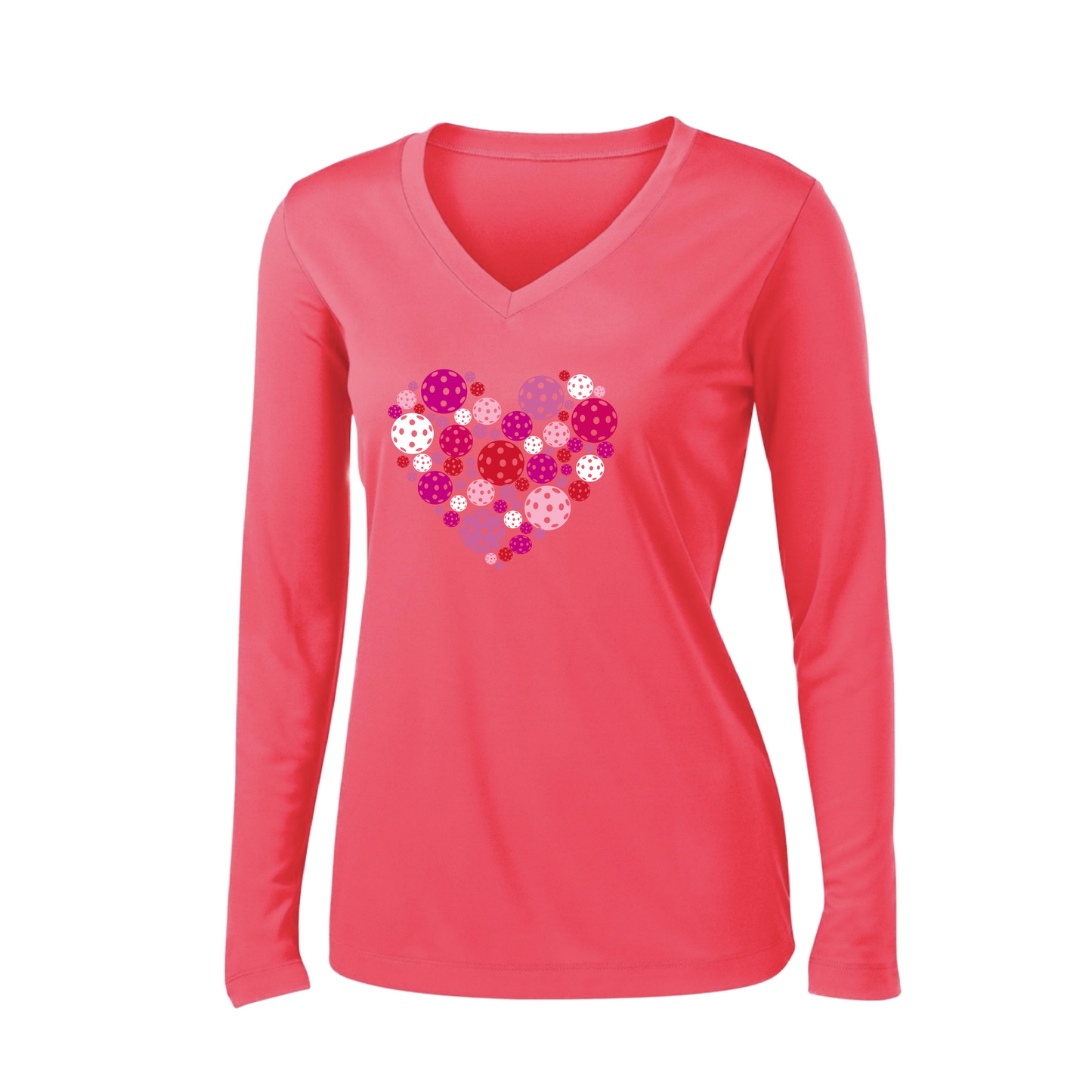 Pickleball Heart | Women’s Long Sleeve V-Neck Pickleball Shirt | 100% Polyester