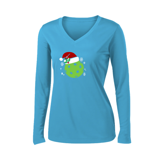 Santa Hat | Women’s Long Sleeve V-Neck Shirt | 100% Polyester