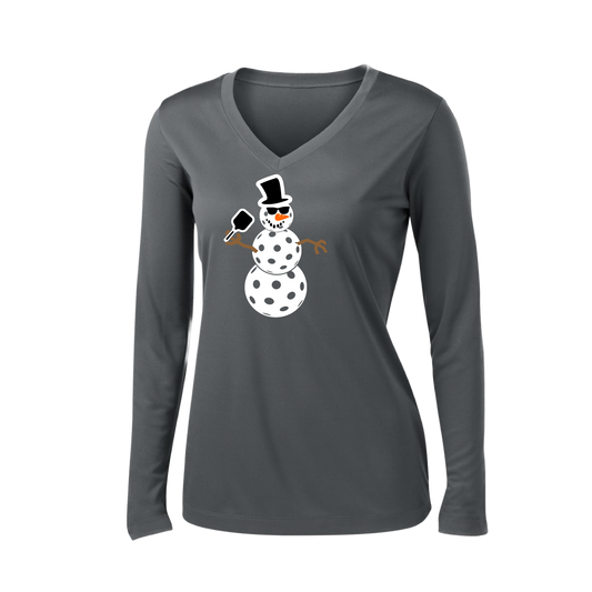 Snowman | Women’s Long Sleeve V-Neck Shirt | 100% Polyester