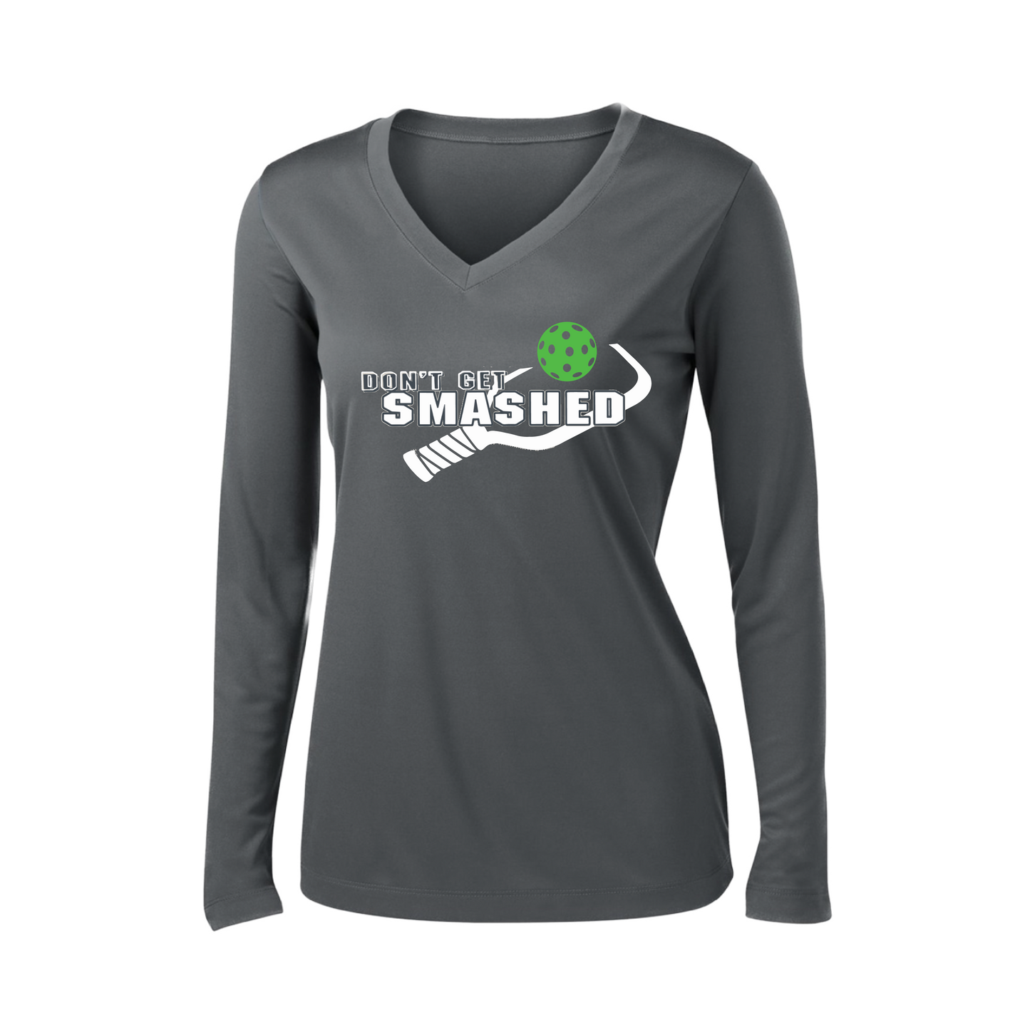 Don't Get Smashed Customizable (Colors Red Rainbow Green) | Women's Long Sleeve V-Neck Pickleball Shirts | 100% Polyester