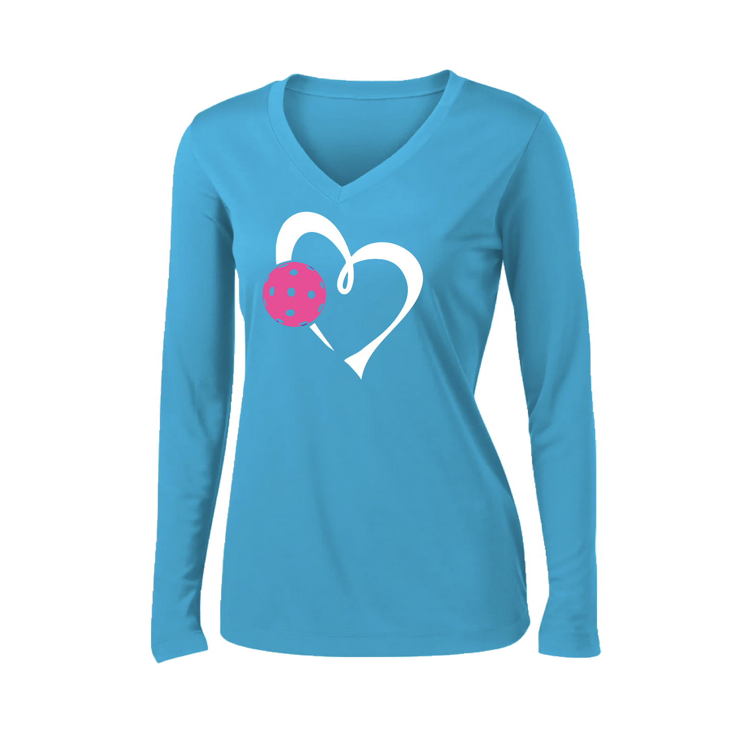 Love Pickleball (Pink) | Women's Long Sleeve V-Neck Pickleball Shirts | 100% Polyester