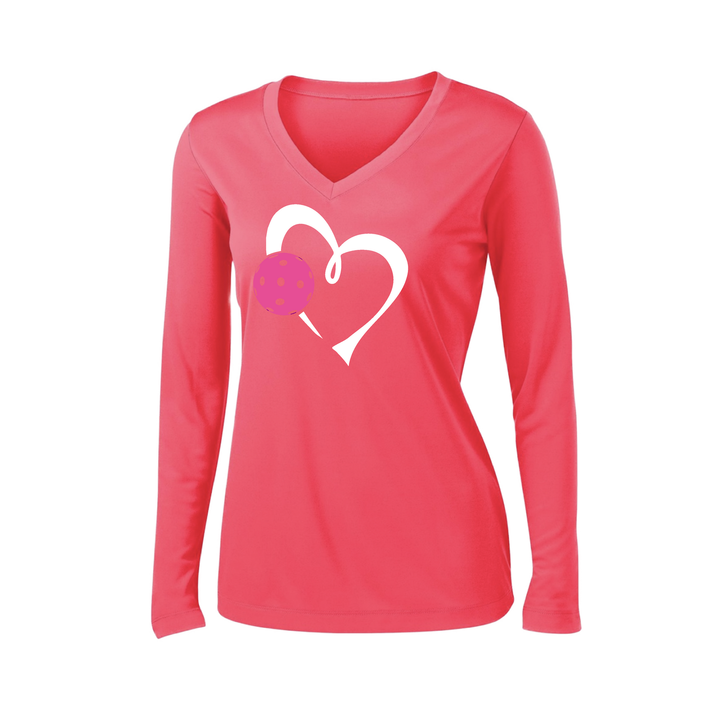 Love Pickleball (Pink) | Women's Long Sleeve V-Neck Pickleball Shirts | 100% Polyester