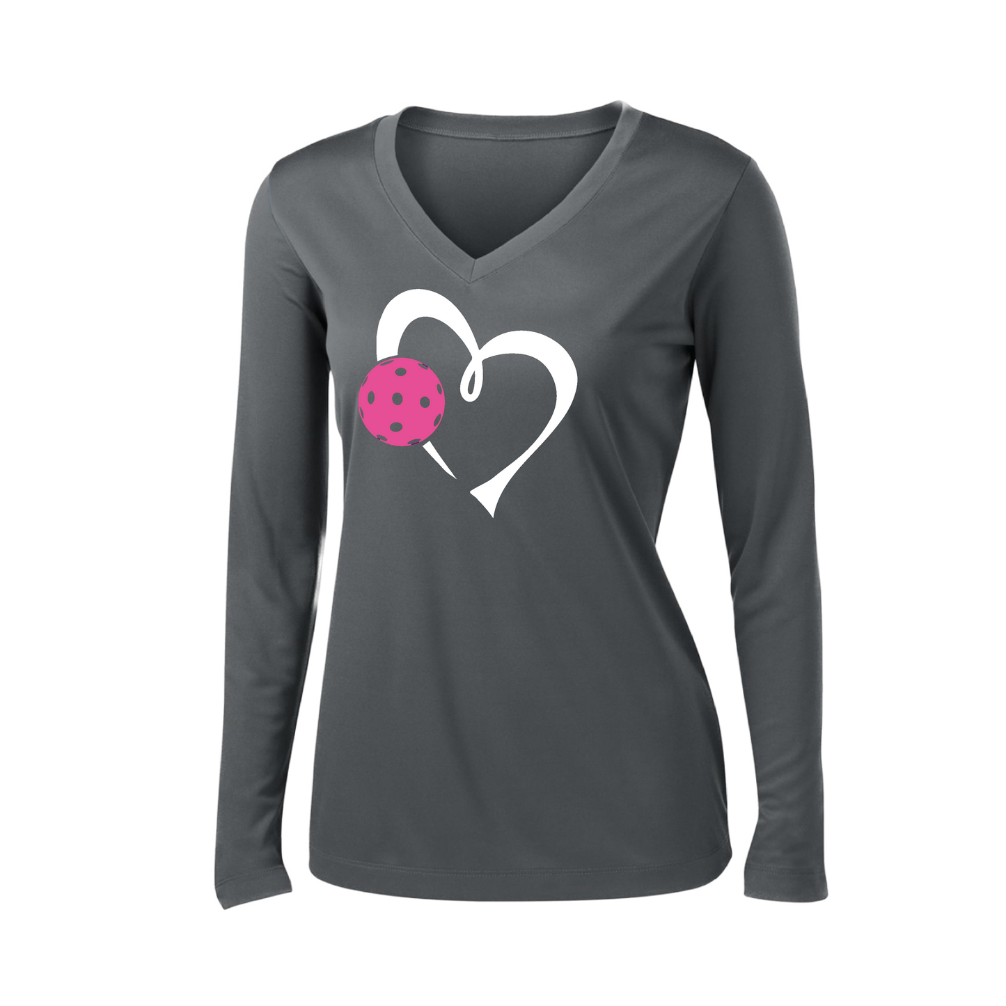 Love Pickleball (Pink) | Women's Long Sleeve V-Neck Pickleball Shirts | 100% Polyester