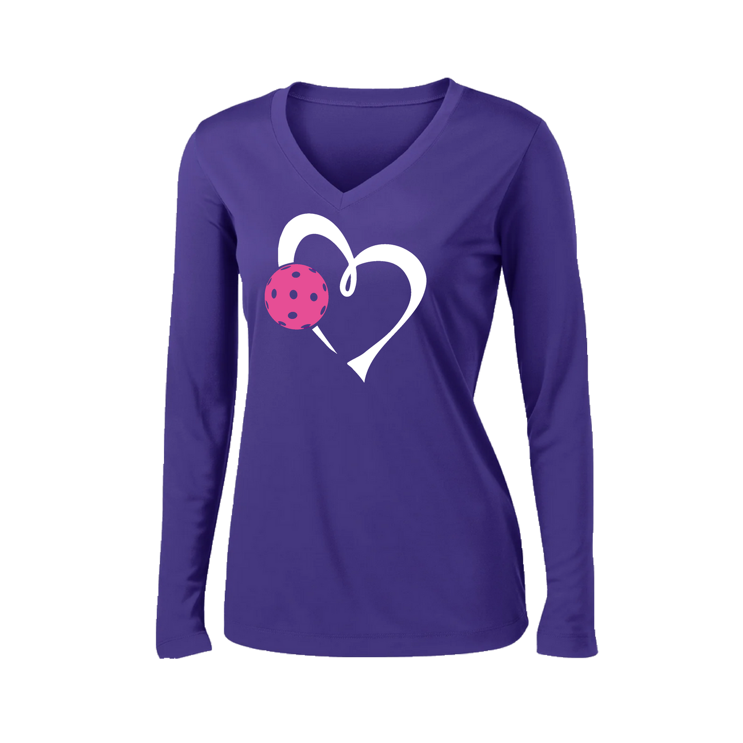 Love Pickleball (Pink) | Women's Long Sleeve V-Neck Pickleball Shirts | 100% Polyester