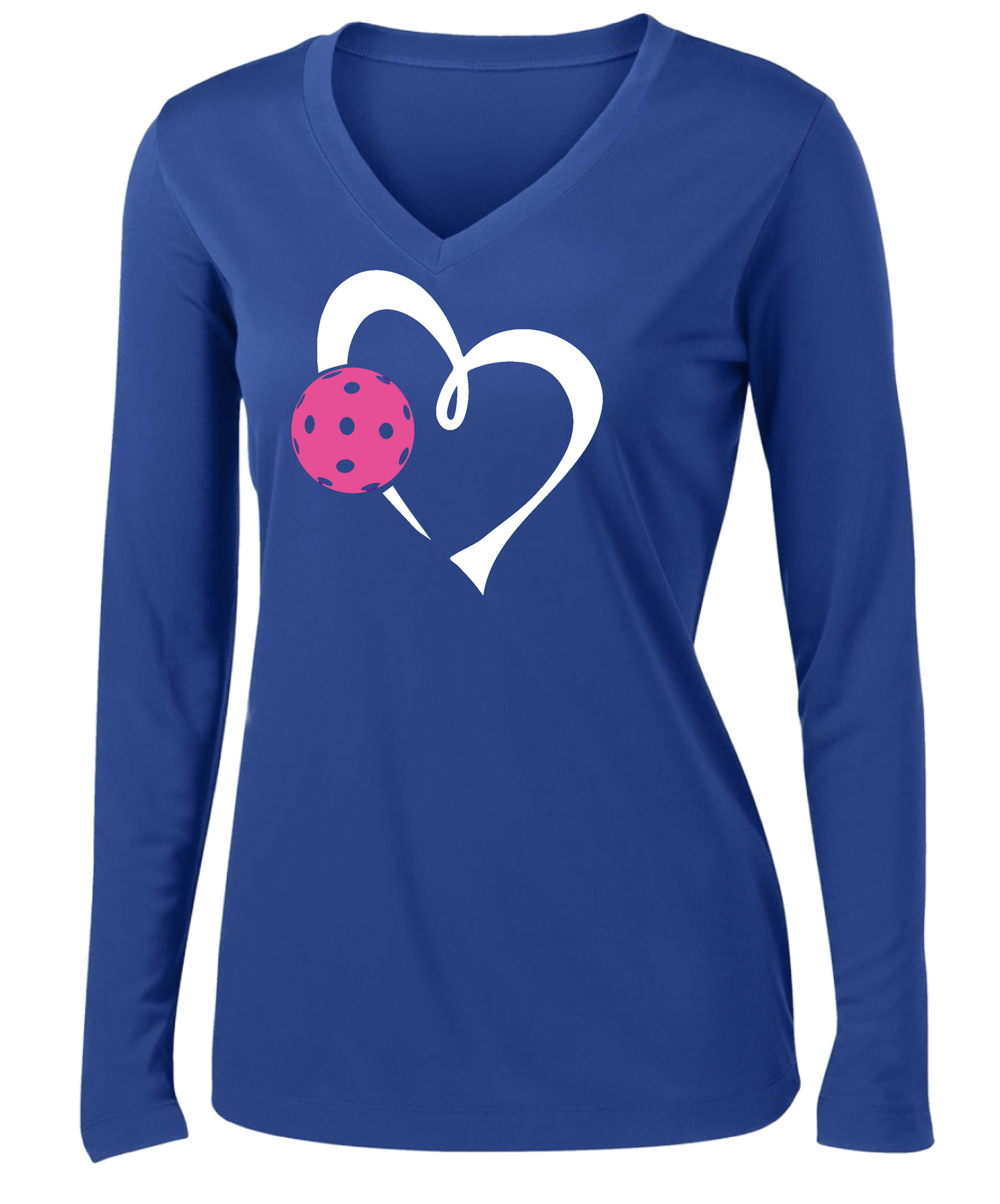 Love Pickleball (Pink) | Women's Long Sleeve V-Neck Pickleball Shirts | 100% Polyester