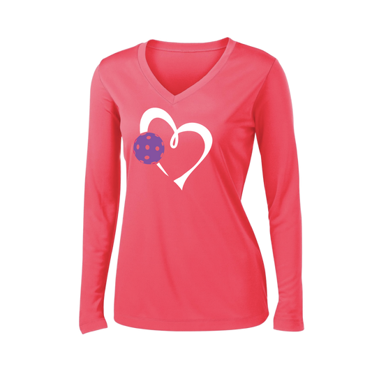 Love Pickleball (Purple) | Women's Long Sleeve V-Neck Pickleball Shirts | 100% Polyester