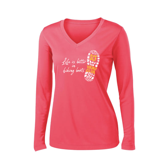 Sun City Festival Hiking Club | Clearance Women’s Long Sleeve V-Neck Shirt | 100% Polyester