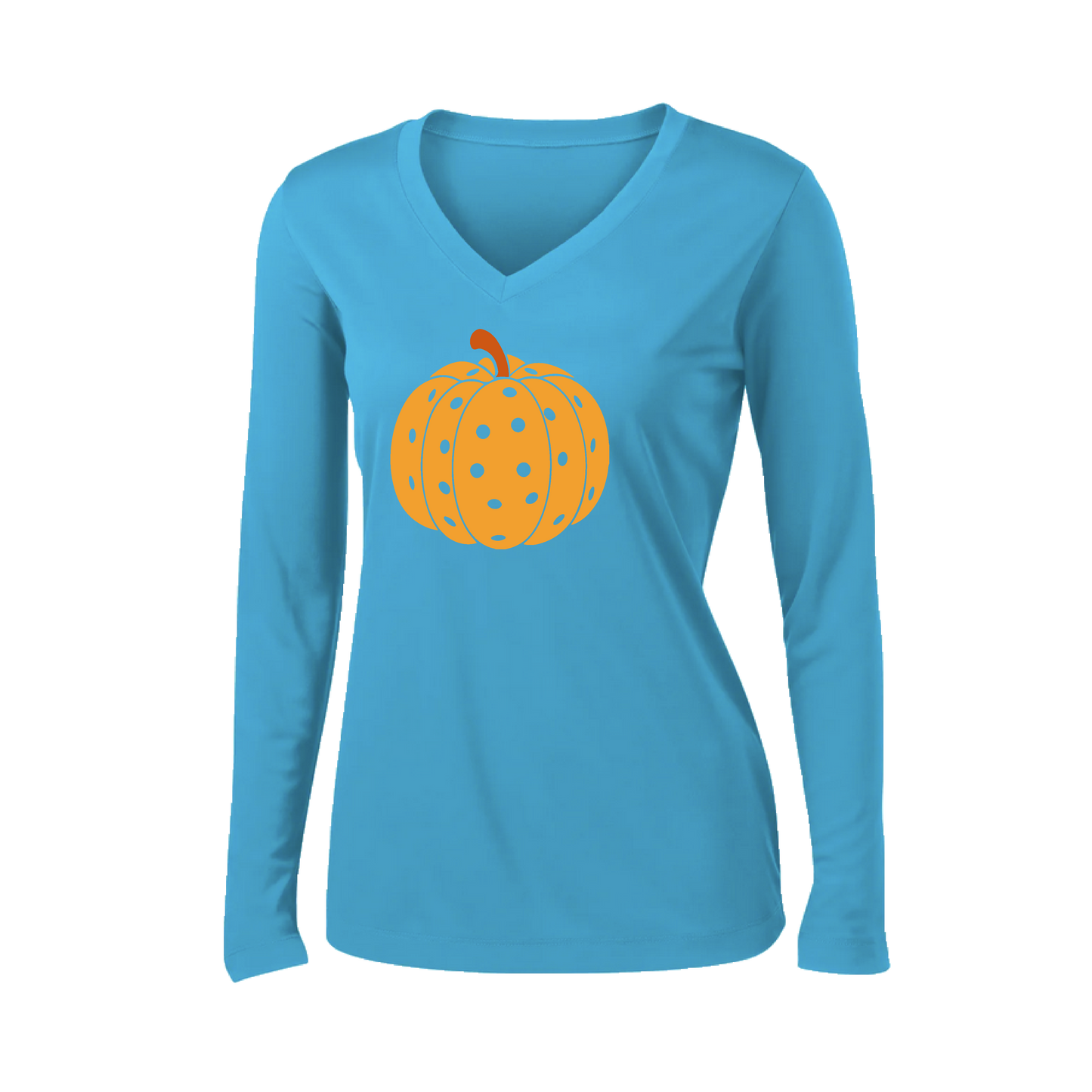 Pumpkin Pickleball | Women’s Long Sleeve V-Neck Shirt | 100% Polyester