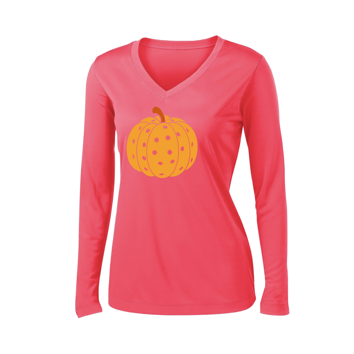 Pumpkin Pickleball | Women’s Long Sleeve V-Neck Shirt | 100% Polyester