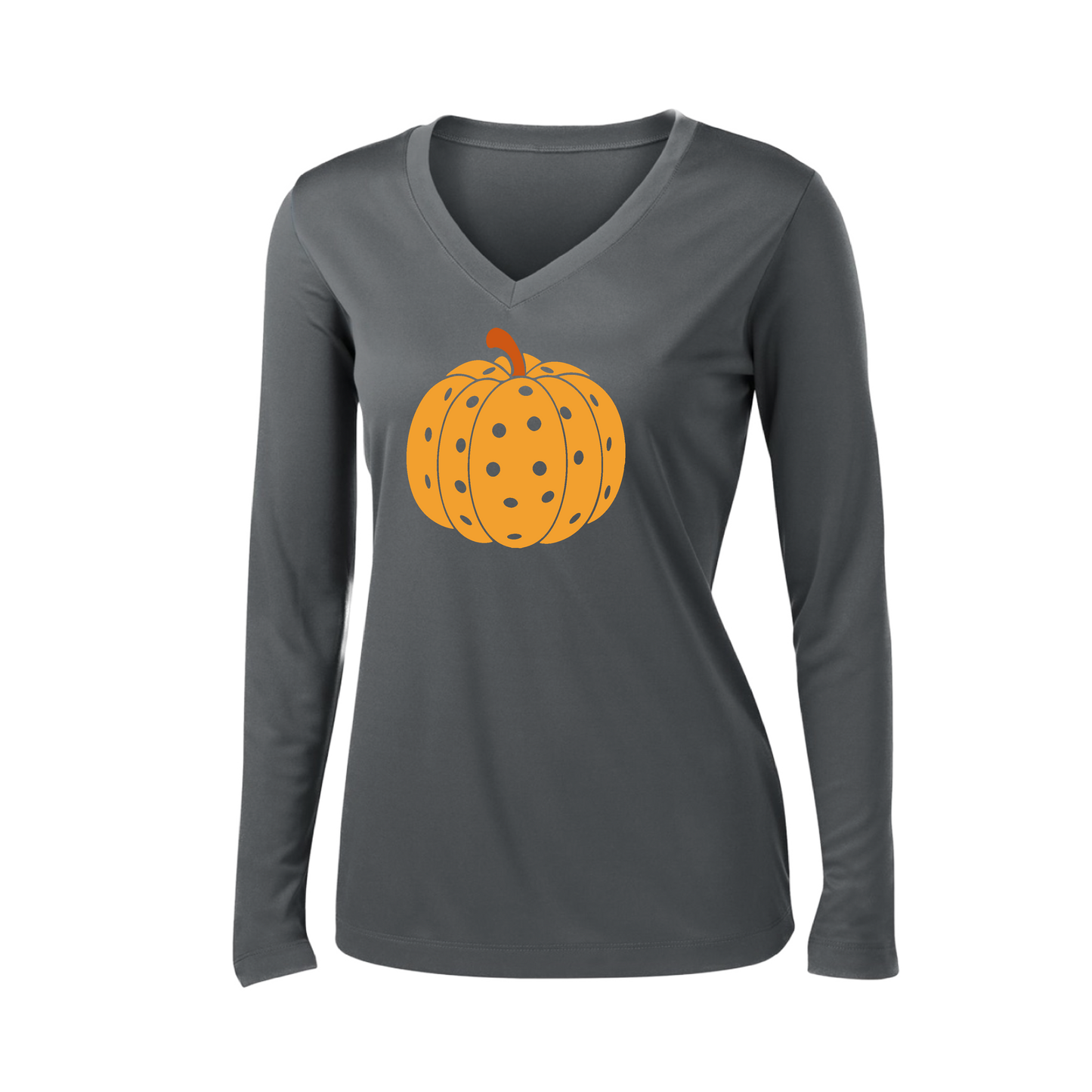 Pumpkin Pickleball | Women’s Long Sleeve V-Neck Shirt | 100% Polyester