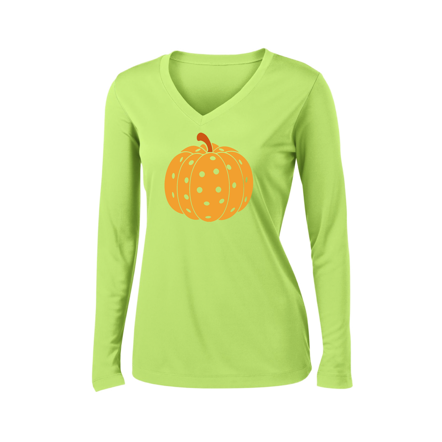 Pumpkin Pickleball | Women’s Long Sleeve V-Neck Shirt | 100% Polyester