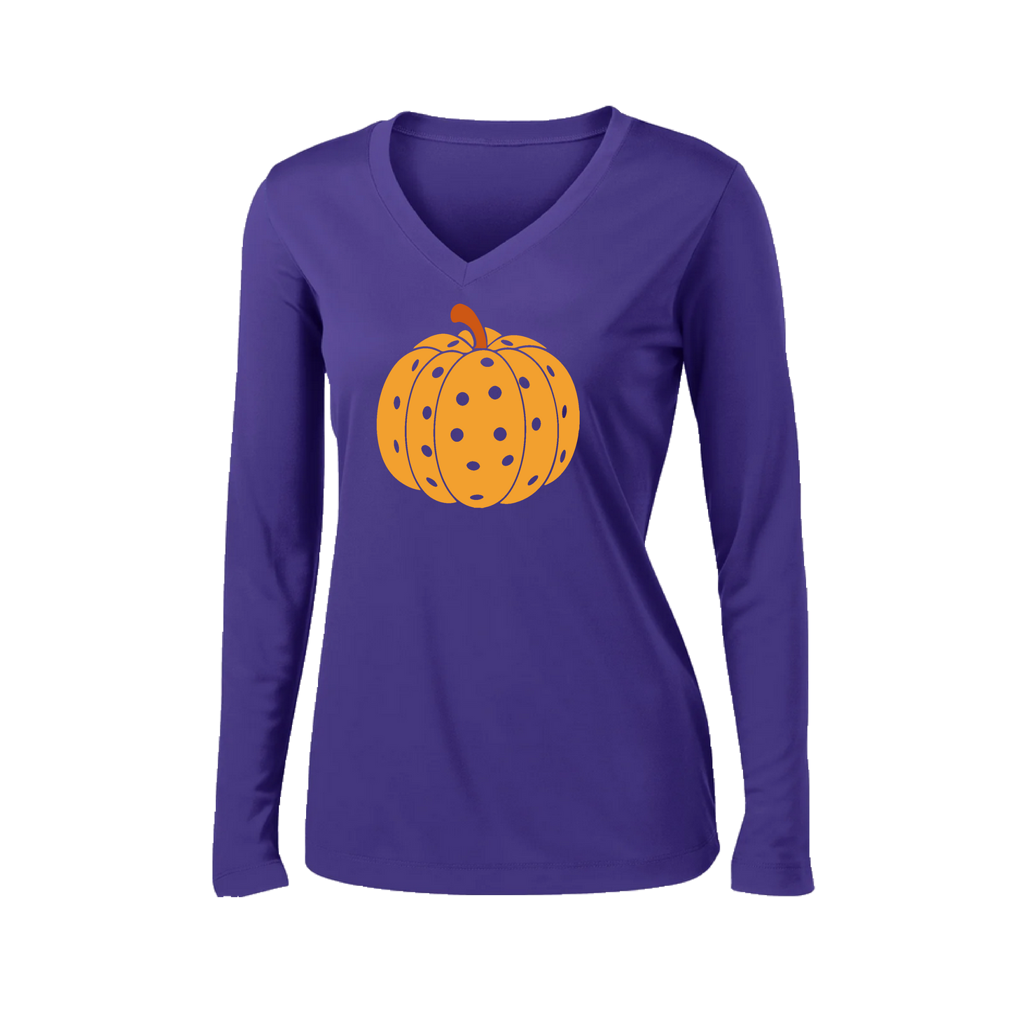 Pumpkin Pickleball | Women’s Long Sleeve V-Neck Shirt | 100% Polyester