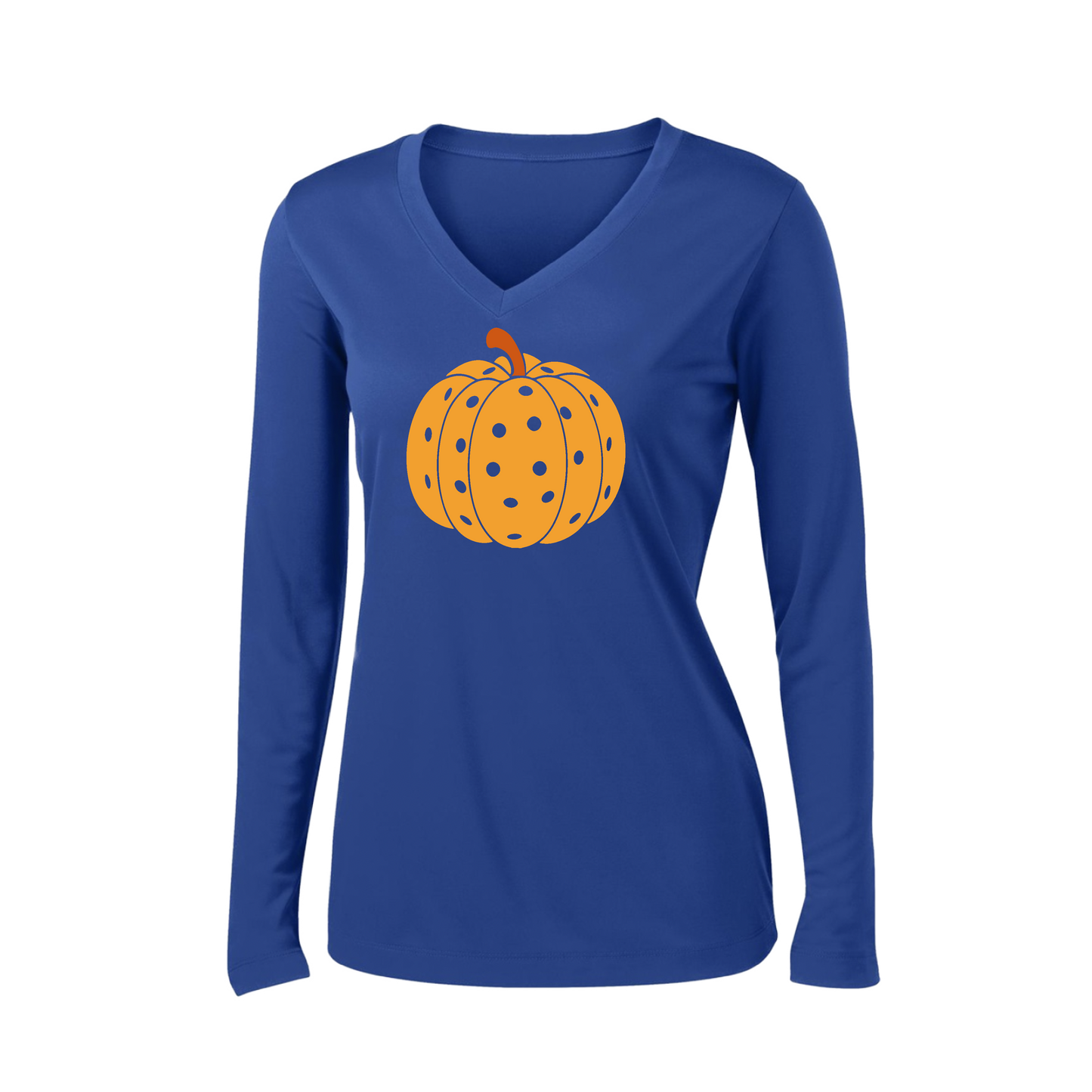 Pumpkin Pickleball | Women’s Long Sleeve V-Neck Shirt | 100% Polyester