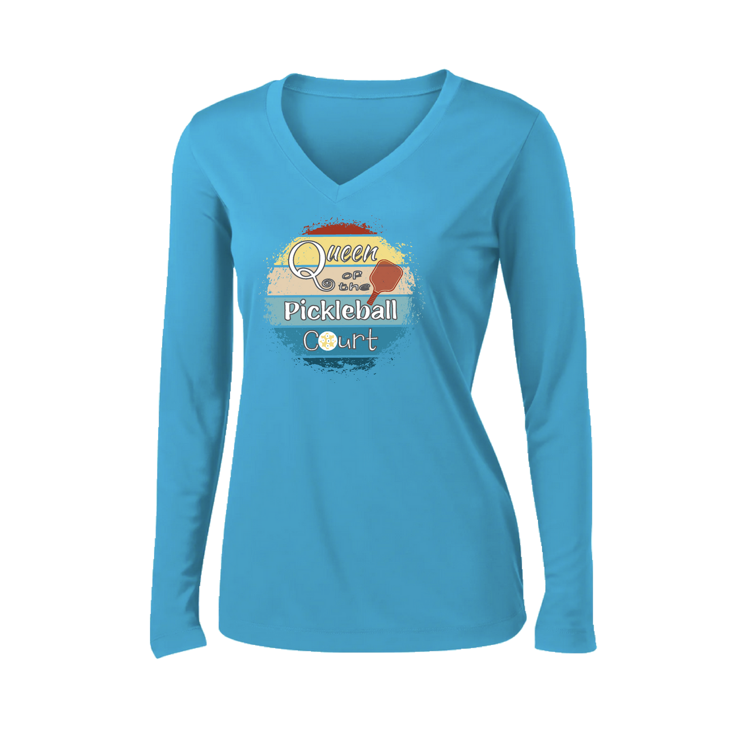 Queen of the Pickleball Court | Women’s Long Sleeve V-Neck Pickleball Shirt | 100% Polyester