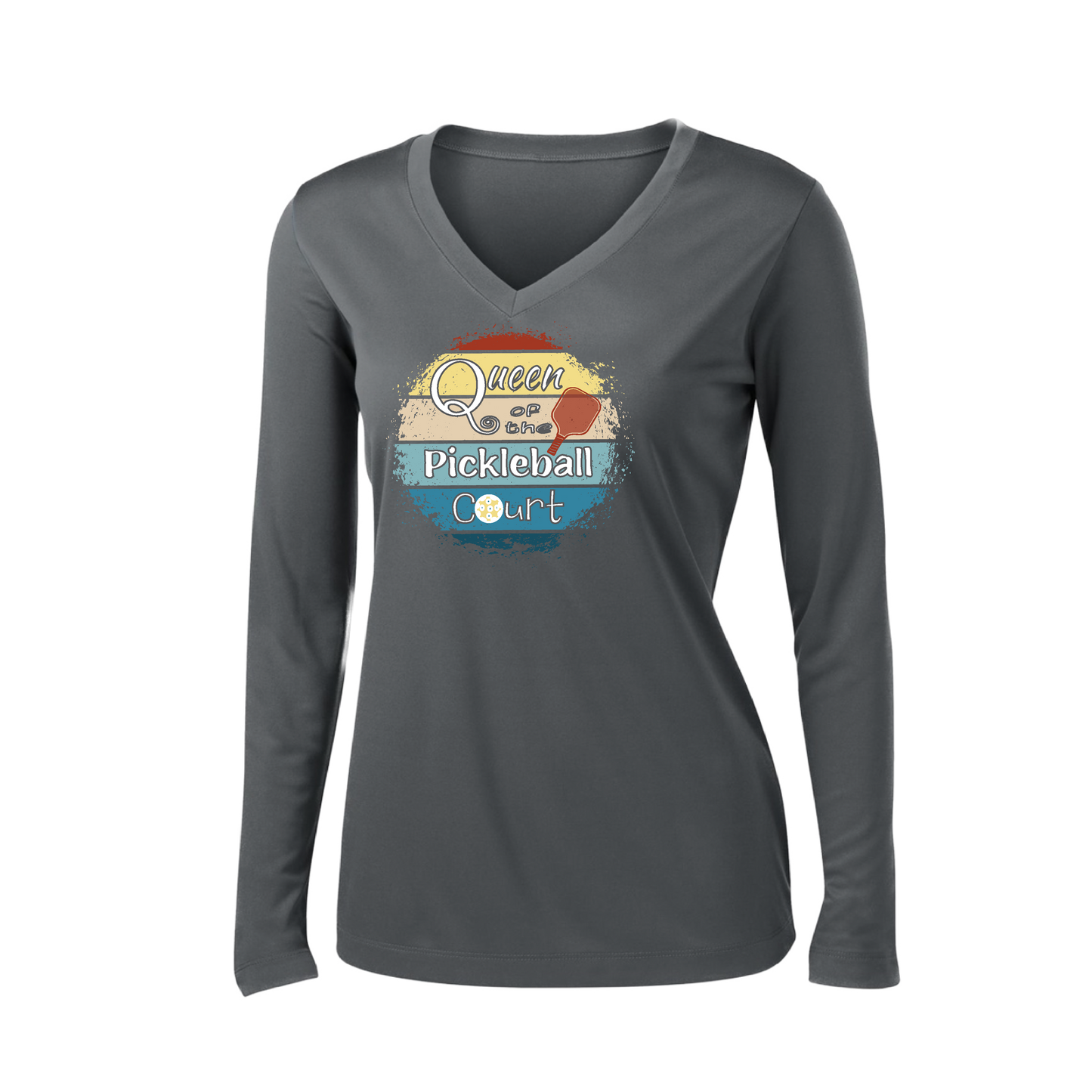 Queen of the Pickleball Court | Women’s Long Sleeve V-Neck Pickleball Shirt | 100% Polyester