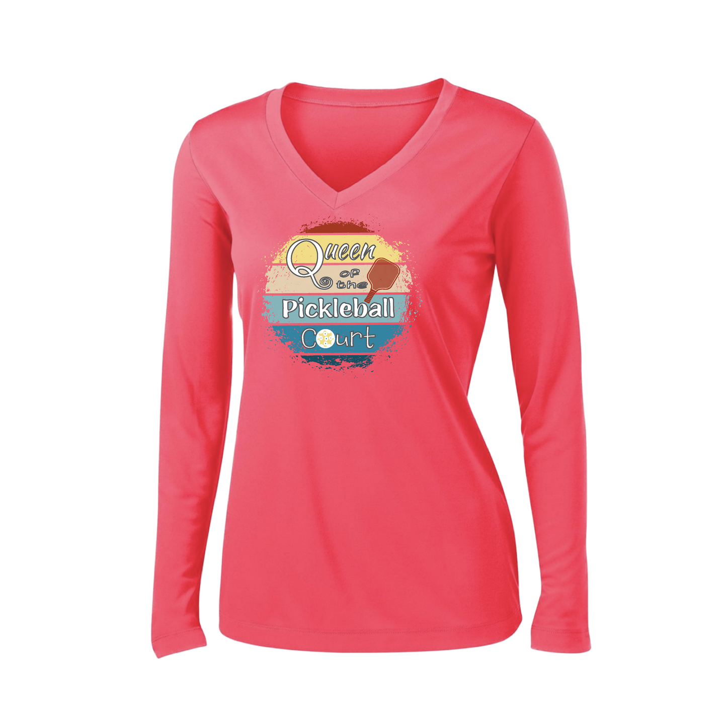 Queen of the Pickleball Court | Women’s Long Sleeve V-Neck Pickleball Shirt | 100% Polyester