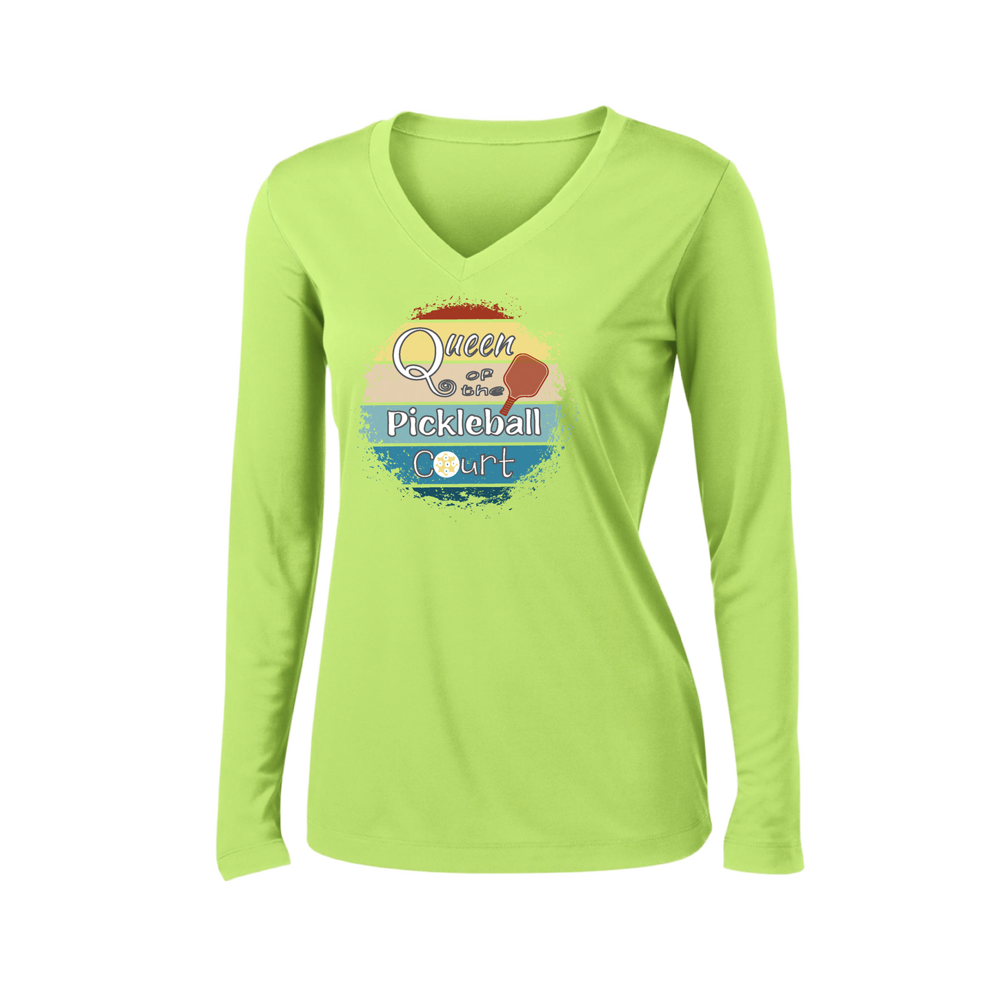 Queen of the Pickleball Court | Women’s Long Sleeve V-Neck Pickleball Shirt | 100% Polyester