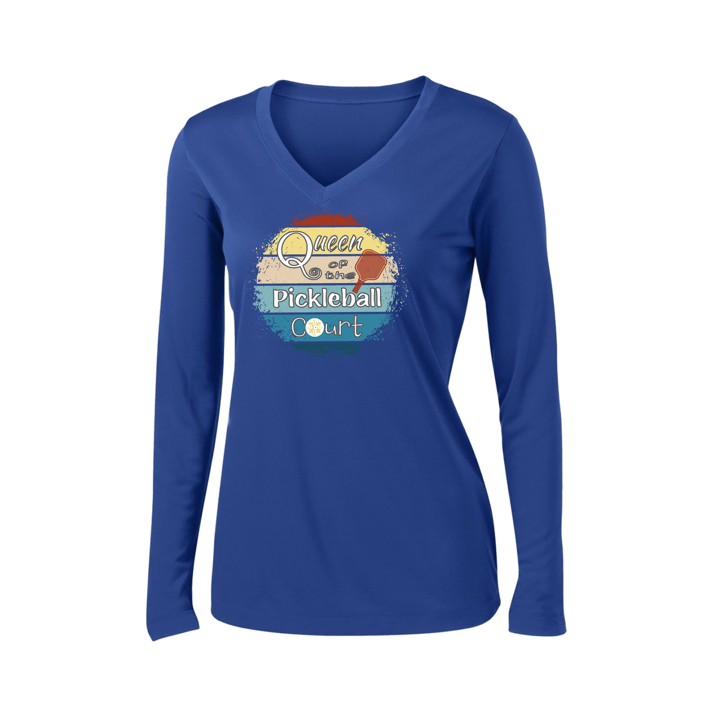 Queen of the Pickleball Court | Women’s Long Sleeve V-Neck Pickleball Shirt | 100% Polyester