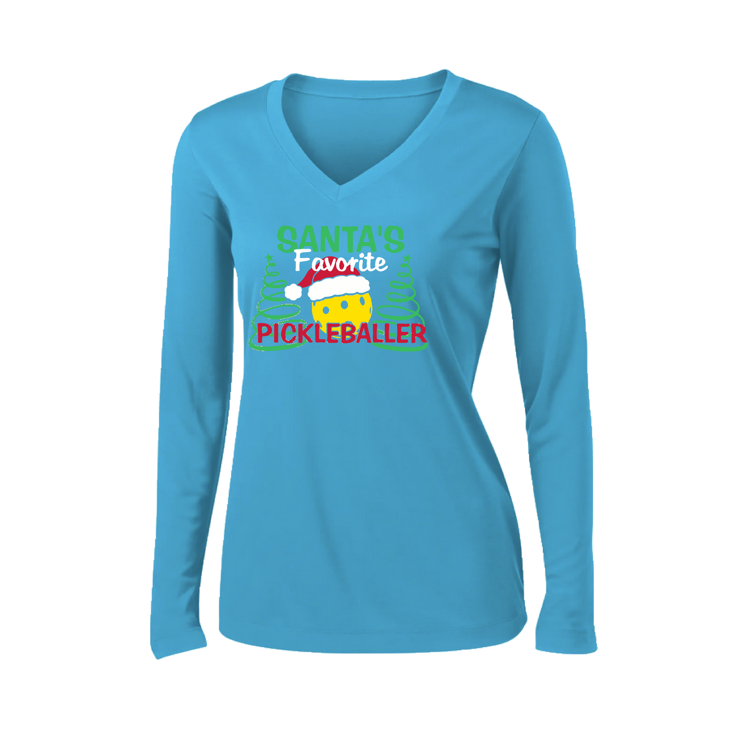 Santa's Favorite Pickleballer | Women’s Long Sleeve V-Neck Shirt | 100% Polyester